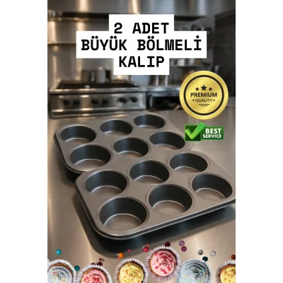  2 Adet Cupcake Fırın Kalıbı 6 Büyük Bölmeli Muffin Kek Kalıbı