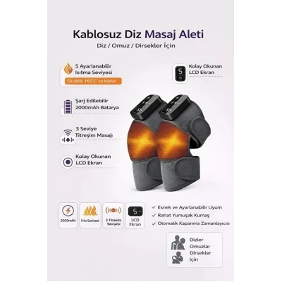 BUĞZ 2 Adet Şarjlı Isıtmalı Diz Masaj Aleti – Titreşimli Fizyoterapi Dizlik | Diz Omuz Kol Bacak