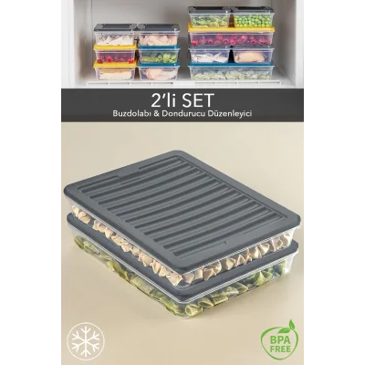  2li Saklama Kabı , Mikrodalga Uyumlu Erzak Saklama Kabı Antrasit 2 X 2400 ml