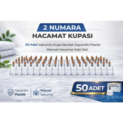 BUĞZ 2 Numara Hacamat Kupası 50 Adet Vakumlu Kupa Bardak Dayanıklı Plastik Manuel Hacamat Kabı