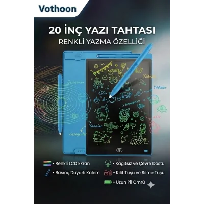 BUĞZ 20 Inc Renkli Lcd Grafik Dijital Kalemli Çizim Tableti Yazı Tahta Not Yazma Eğitim Tableti Mavi