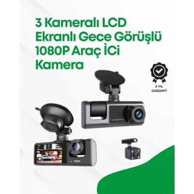  2.0” LCD Ekranlı, Döngüsel Kayıt Özellikli Üç Kameralı Oto Kamera