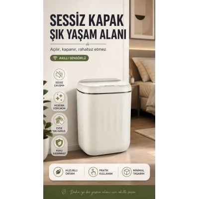 BUĞZ 20 Litre Hacim Sensörlü Çöp Kutusu Hareket Algılayan Antibakteriyel