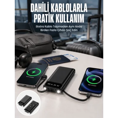BUĞZ 20.000 Mah Led Işıklı LCD Ekran USB Girişli Type-C Lightning Powerbank Yeni Nesil
