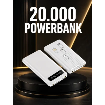 BUĞZ 20.000mAh PD Powerbank LED Işık LCD Ekran Dahili Kablo Çoklu Giriş Yeni Nesil