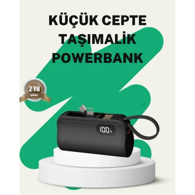 BUĞZ 2000mAh Mini Powerbank Dahili Konektörlü PD 20W