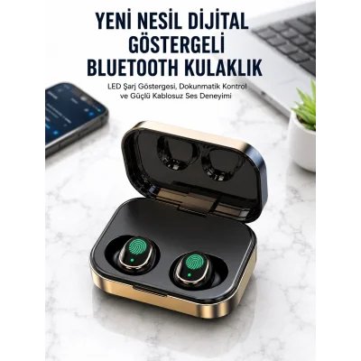 BUĞZ 2025 Model Bluetooth Kulaklık Telefon Şarj Edebilen Çağrı Cevaplama Dijital Göstergeli
