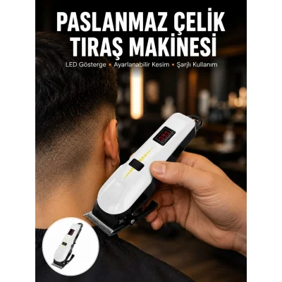 BUĞZ 2025 Model Şarjlı Dijital Saç Sakal Tıraş Makinesi Islak Kuru Kullanıma Uygun Yeni Nesil