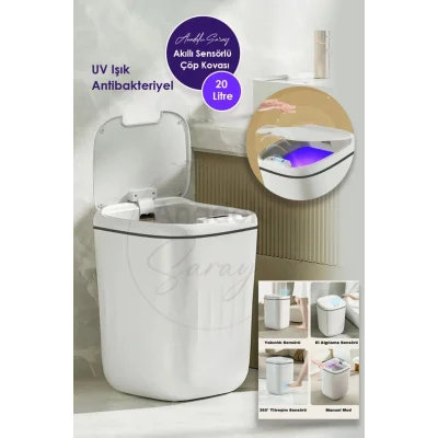  20L UV Işık Antibakteriyel Akıllı Koku Geçirmez Teknolojik Sensörlü Çöp Kovası Ofis Banyo Mutfak