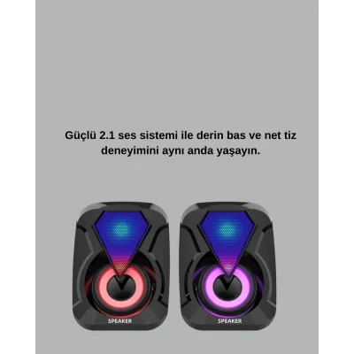 BUĞZ 2.1 Kanal RGB LED Oyun Hoparlörü Subwoofer Destekli - Lisinya