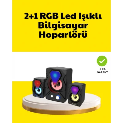  2.1 USB Bağlantılı Oyun Hoparlörü Renkli LED Işıklı
