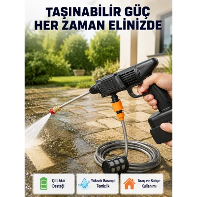 BUĞZ 21V Akülü Basınçlı Yıkama Makinesi Çift Akülü ve Hızlı Şarj Özellikli