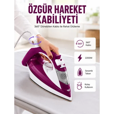 BUĞZ 2200W Seramik Kaplama Estetik Tasarımı 360 Derece Dönebilir Kablosu Yeni Nesil