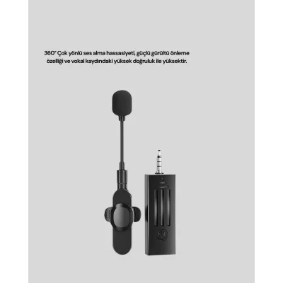 BUĞZ 2.4 GHz Kablosuz Yaka Mikrofonu – 60 Metre Menzil, Gürültü Azaltma, Type-C Şarjlı - BUĞZ