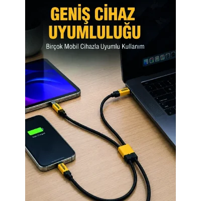 BUĞZ 240W Çoklu Şarj Kablosu Type-C Lightning Micro USB Örgü Kablo