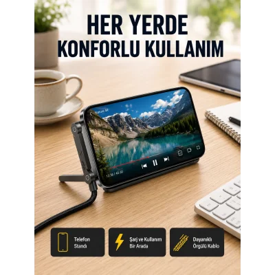 BUĞZ 240W Type-C to Type-C Katlanabilir Standlı Hızlı Şarj Kablosu