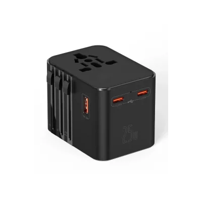 BUĞZ 25w Evrensel Seyahat Adaptörü, Eu/us/uk/au Priz Dönüştürücü, 1x Usb, 2x Type-c Hızlı Şarj