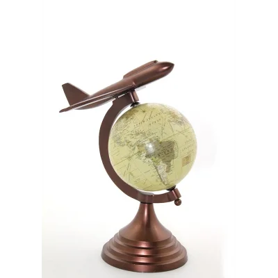 BUĞZ 25x15 cm Pirinç Uçak Tasarımlı Dünya Küre