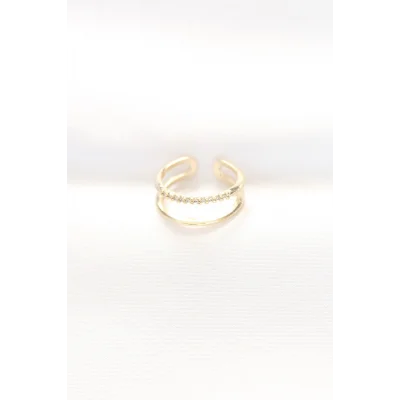 BUĞZ 2li Görünümlü Su Yolu Tasarımlı Gold Renk Ayarlanabilir Yüzük - Lisinya