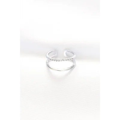 BUĞZ 2li Görünümlü Su Yolu Tasarımlı Silver Renk Ayarlanabilir Yüzük - Lisinya