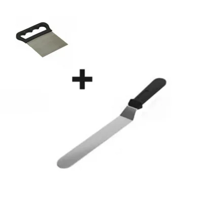 BUĞZ 2li Set Hamur Şekillendirici Eğik Pasta Spatulası ve Metal Hamur Kesici Kazıyıcı Spatula