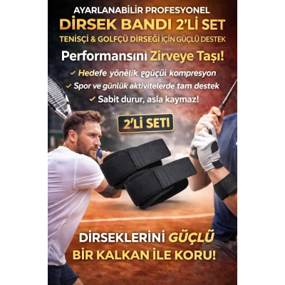 BUĞZ 2li Set Ortopedik Epikondilit Bandı Sporcu Golfçü Tenisçi Dirseği Bandajı Sağ Sol Uyumlu Standart