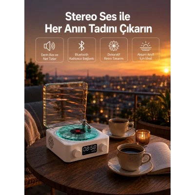 BUĞZ 3-1 Kablosuz Bluetooth Hoparlör – Gece Lambalı, Saatli, Retro Tasarım