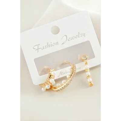  3 Adet Dorika İnci Zirkon Taşlı Küpe