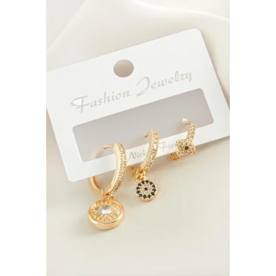 BUĞZ 3 Adet Göz Zirkon Taşlı Küpe