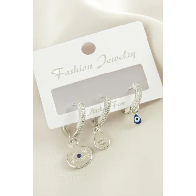  3 Adet Göz Zirkon Taşlı Küpe