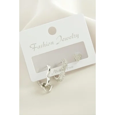  3 Adet Kalp Zirkon Taşlı Küpe