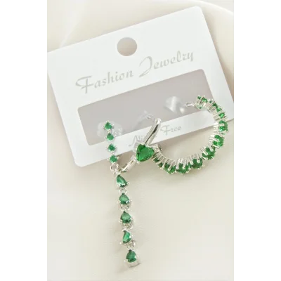  3 Adet Kalp Zirkon Taşlı Küpe