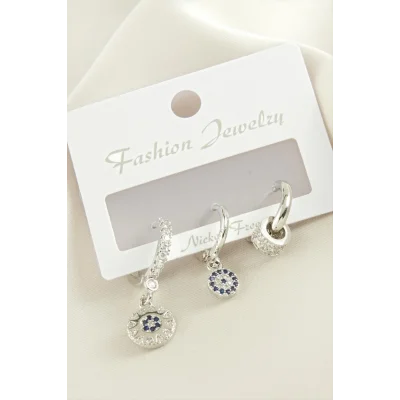  3 Adet Nazar Zirkon Taşlı Küpe