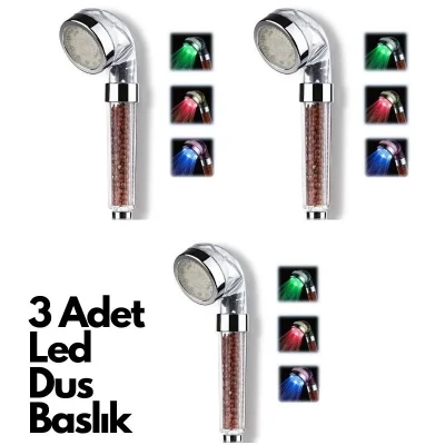 3 Adet Tasarruflu Boncuklu Ledli Duş Başlık-pil Veya Elektrik Gerekmez Kinetik Enerjili
