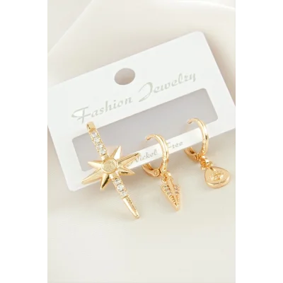  3 Adet Yıldız Zirkon Taşlı Küpe