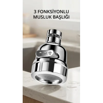 BUĞZ 3 Fonksiyonlu Döner Krom Musluk Ucu Su Tasarruflu Aparat