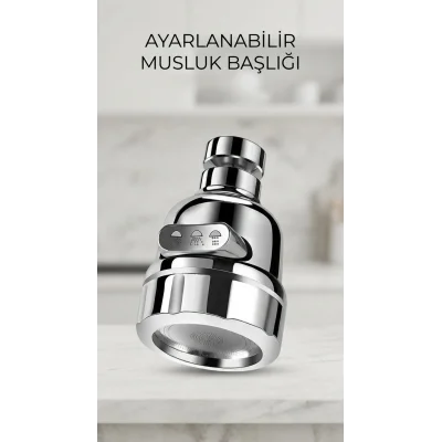 BUĞZ 3 Fonksiyonlu Krom Su Tasarruflu Döner Musluk Başlığı Mutfak Banyo Aparatı