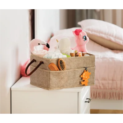 BUĞZ 3 Gözlü Deri Şeritli Çok Amaçlı Düzenleyici Organizer Kutu Keçe Sepet 03860 ( BUĞZ )