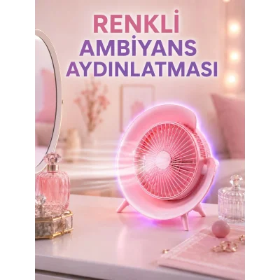 BUĞZ 3 Hız Ayarlı USB Şarjlı RGB Masa Fanı