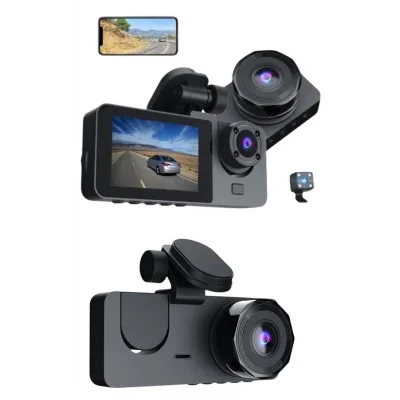  3 Kameralı 2 İnç 1080P Araç İçi Kamera Sürüş Kamerası CarPlay