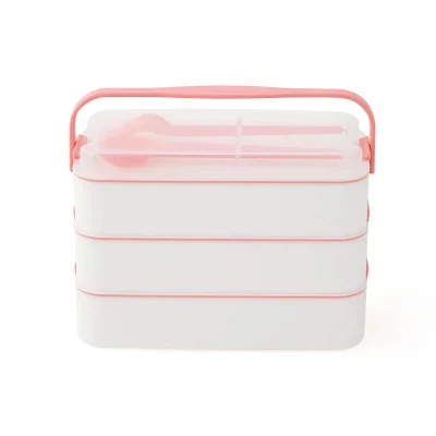 BUĞZ 3 Katlı Kulplu Beslenme Kabı  Diyet Sefer Tası Saklama Kabı Çatal Kaşıklı