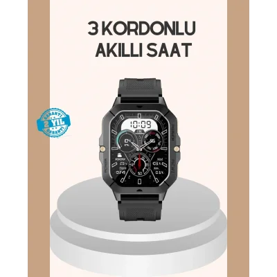 BUĞZ 3 Kordonlu Akıllı Saat Uzun Pil Süreli
