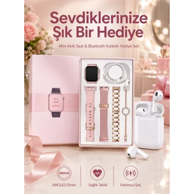 BUĞZ 3 Kordonlu Dokunmatik Ekran Akıllı Saat ve 2.Nesil Kablosuz Bluetooth Kulaklık ANC/ENC
