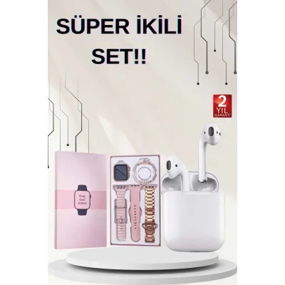  3 Kordonlu Dokunmatik Ekran Akıllı Saat ve 2.Nesil Kablosuz Bluetooth Kulaklık ANC/ENC