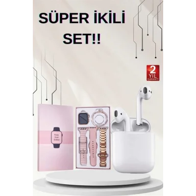 BUĞZ 3 Kordonlu Dokunmatik Ekran Akıllı Saat ve 2.Nesil Kablosuz Bluetooth Kulaklık ANC/ENC - BUĞZ