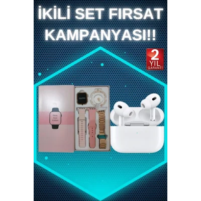  3 Kordonlu Pembe Amoled Ekran Akıllı Saat ve Yeni Nesil Pro Kablosuz Bluetooth Kulaklık ANC/ENC