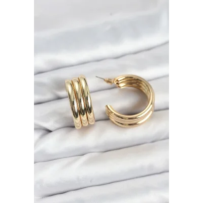 BUĞZ 3lü Görünüm 316L Çelik Gold Renk Kadın Küpe
