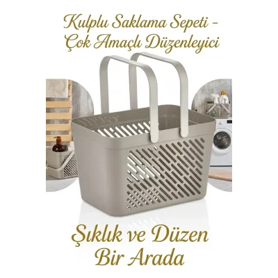 BUĞZ 3lü Gri Çok Amaçlı Kulplu Sepet Mutfak Banyo Çamaşır Organizer Seti