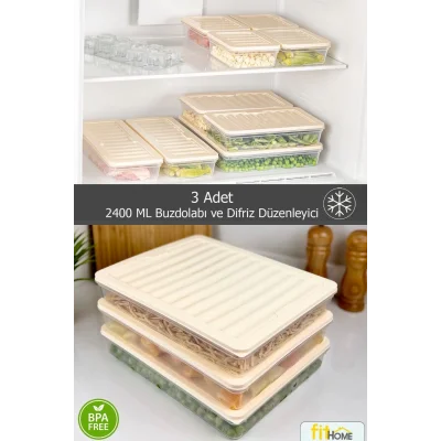  3lü Set Buzluk Buzdolabı Difriz Organizeri Mikrodalgaya Uygun Hava Almaz Saklama Kabı