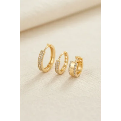 BUĞZ 3 lü Set Gold Renk Halka Model Küpe